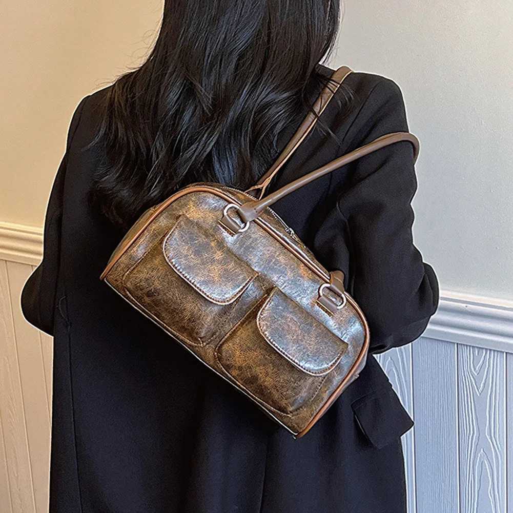 Vintage Shoder Bag for Wen PU Leather Tote Luxury Handbags Purse Y2k Single Shoder Bag Girls Top Handle Cluh Bag Y250318