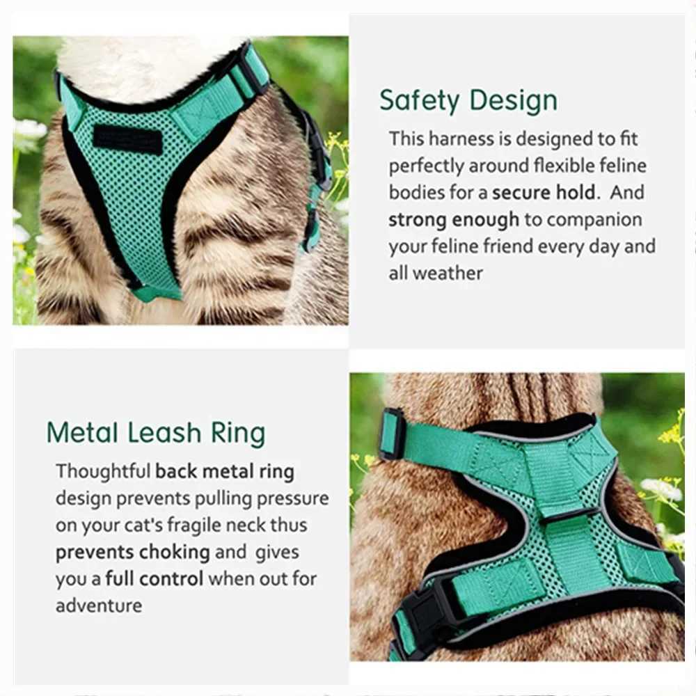 Breathable cat harness set escape pet harness vest suitable for cats dogs reflective walking lead harness cat accessoriesT250318