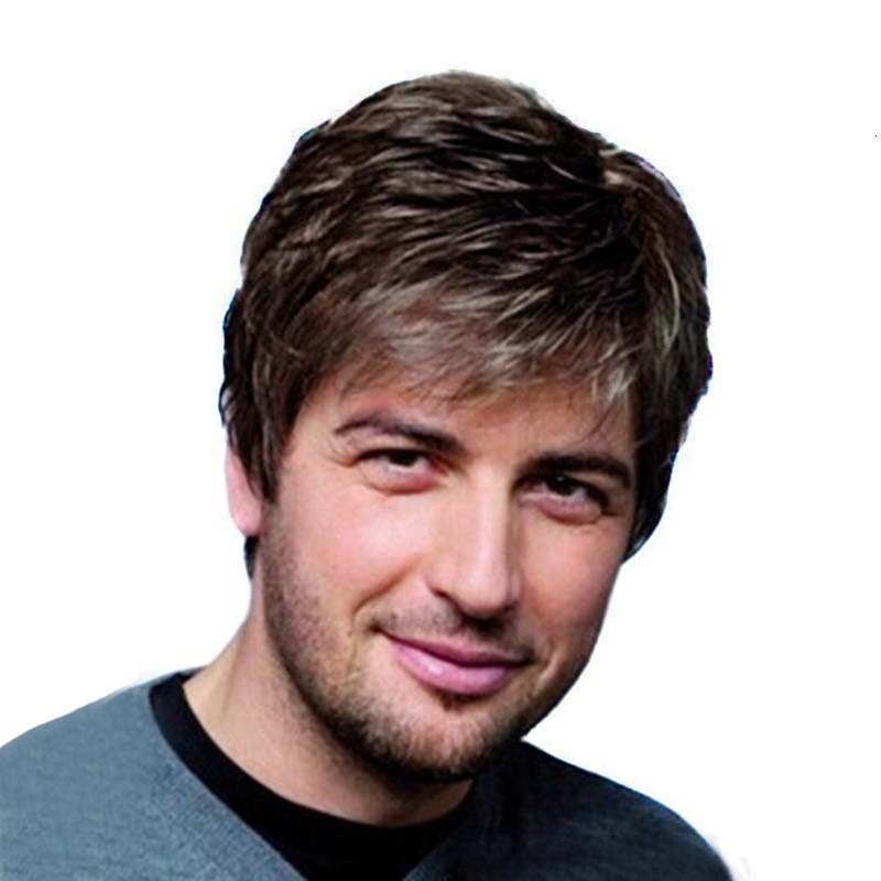 Wigs Are Fashionable Popular Men. White High-Temperature Silk Fluffy Short Hair For Middle-Aged And Elderly People