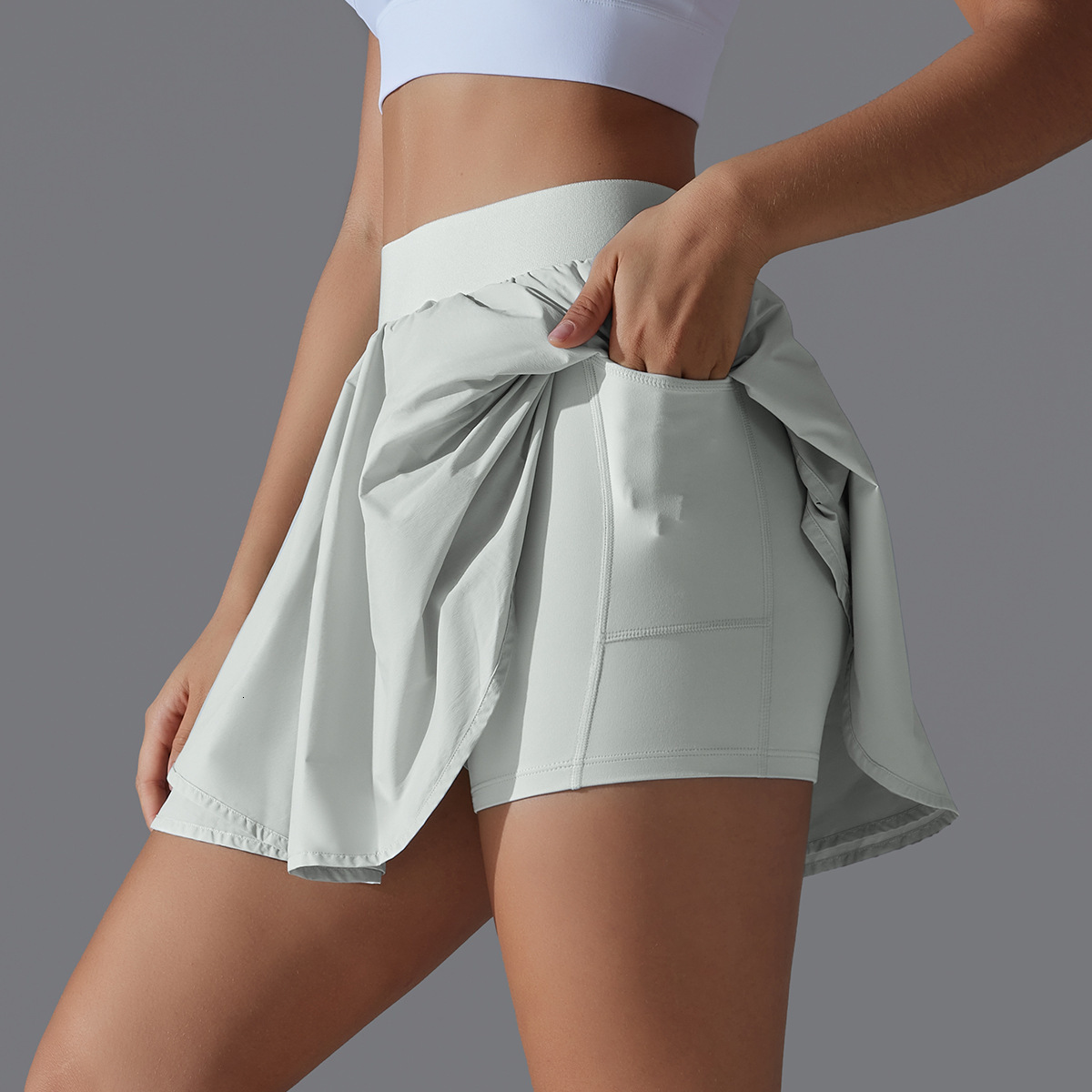 New tracksuit solid color double-layer pocket tennis skirt sexy tight fitting high elasticity sports running fitness yoga shorts for women leggings