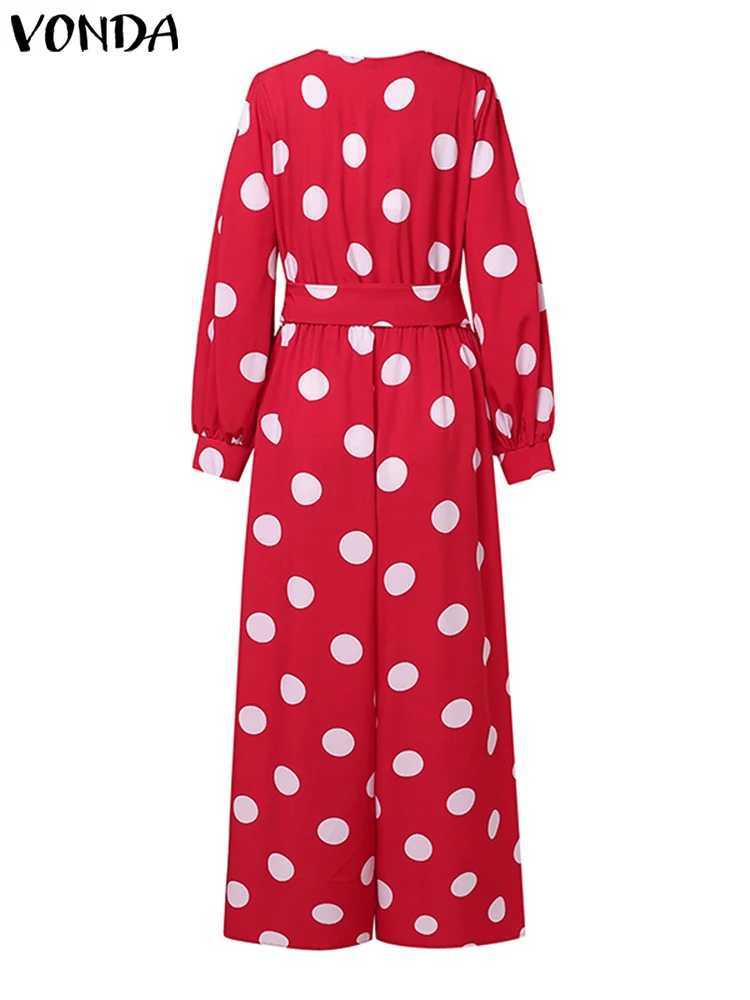 VONDA Womens Hoodie 2024 Bohemian V-neck Printed Top Shoulder Lantern Long Sleve Loose Sexy Womens Wide Leg Game Set X250318