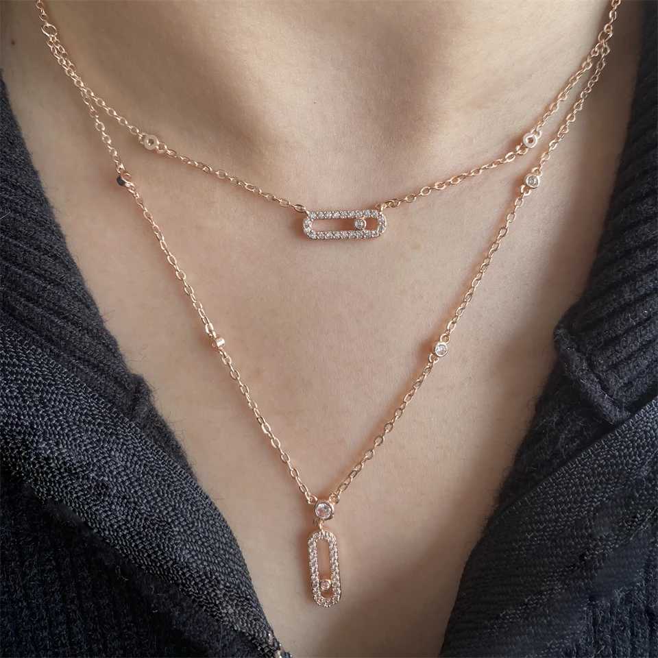 Luxurious silver AAA zircon necklace double layered necklace simple and shiny suitable for womens exquisite jewelry W250318