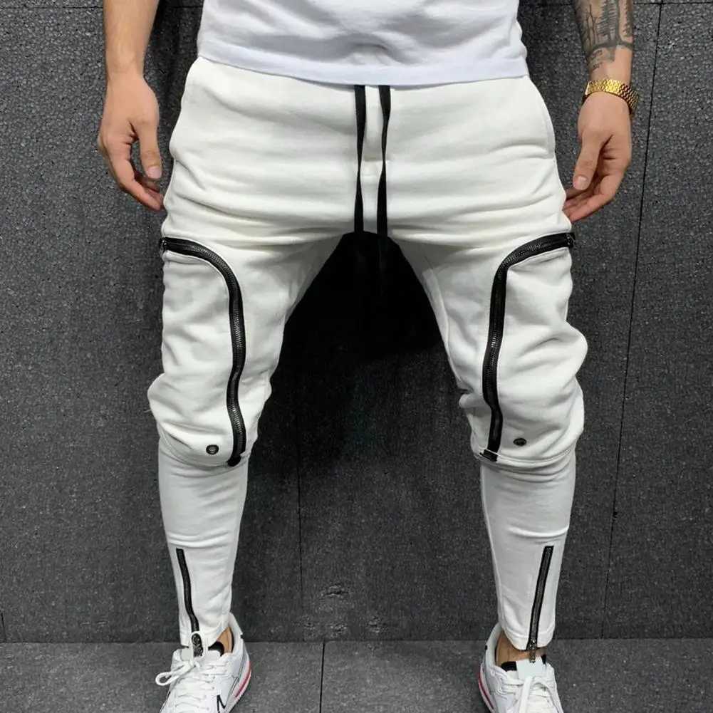 Commodity pants mens solid color drawstring casual multi zipper pocket mens harem pants W250318