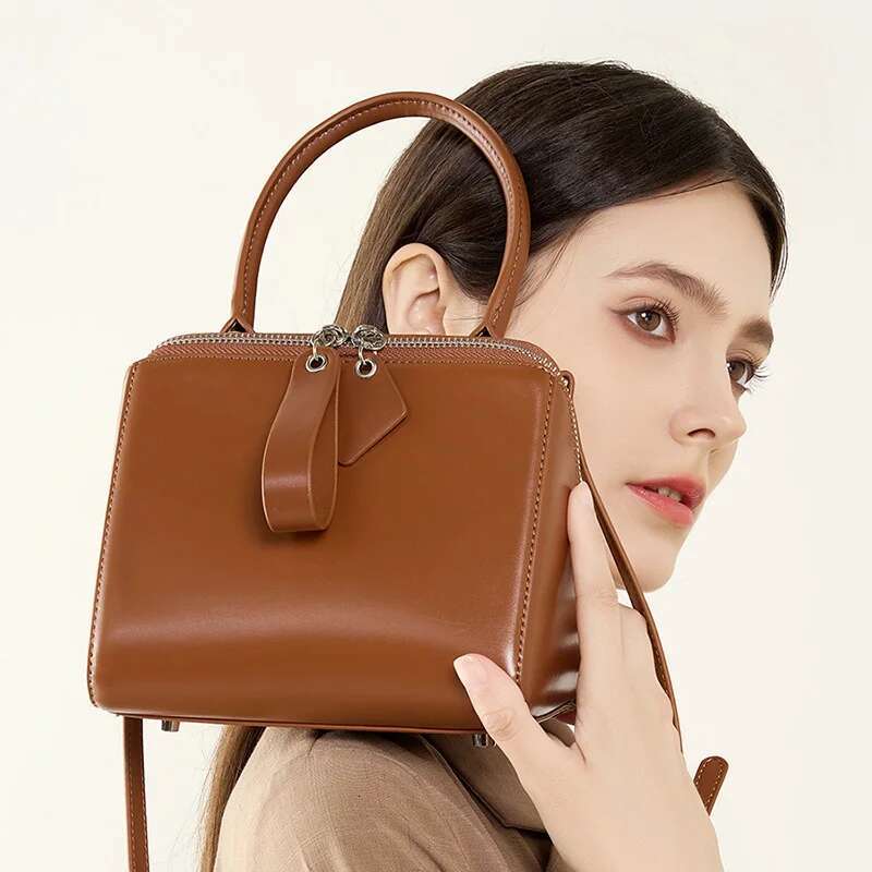 2024 Summer New Genuine Leather Women's Square Bags Simple Solid Shoulder Ladies Crossbody Bag High Quality Versatile Totes