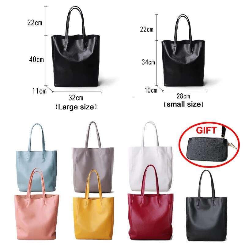 Genuine Women Casual Tote Female Simple Fashion Handbag Lady Cowhide Leather Daily Use Shoulder Shopping Bag