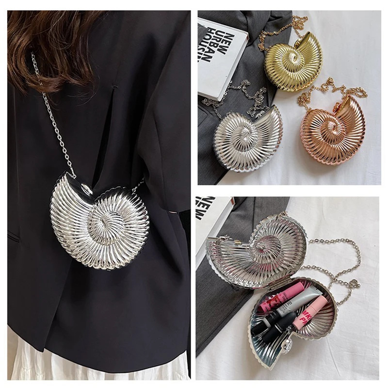 Simple Conch Dinner Bag Womens Shoulder Messenger Crossbody Bag Fun Personality Metal Chain Clutch Acrylic Shell Phone Bags 250318