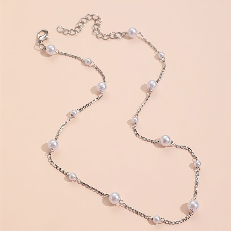 Size 4/6mm Pearl Chain Necklace Women Simple Everything Choker Clavicle Chain Jewelry
