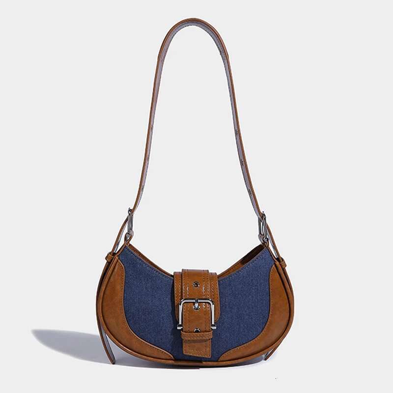 Vintage Splicing Saddle Underarm Bags For Women Designer Handbag Purse 2023 New In Contrasting Colors Shoulder Crossbody