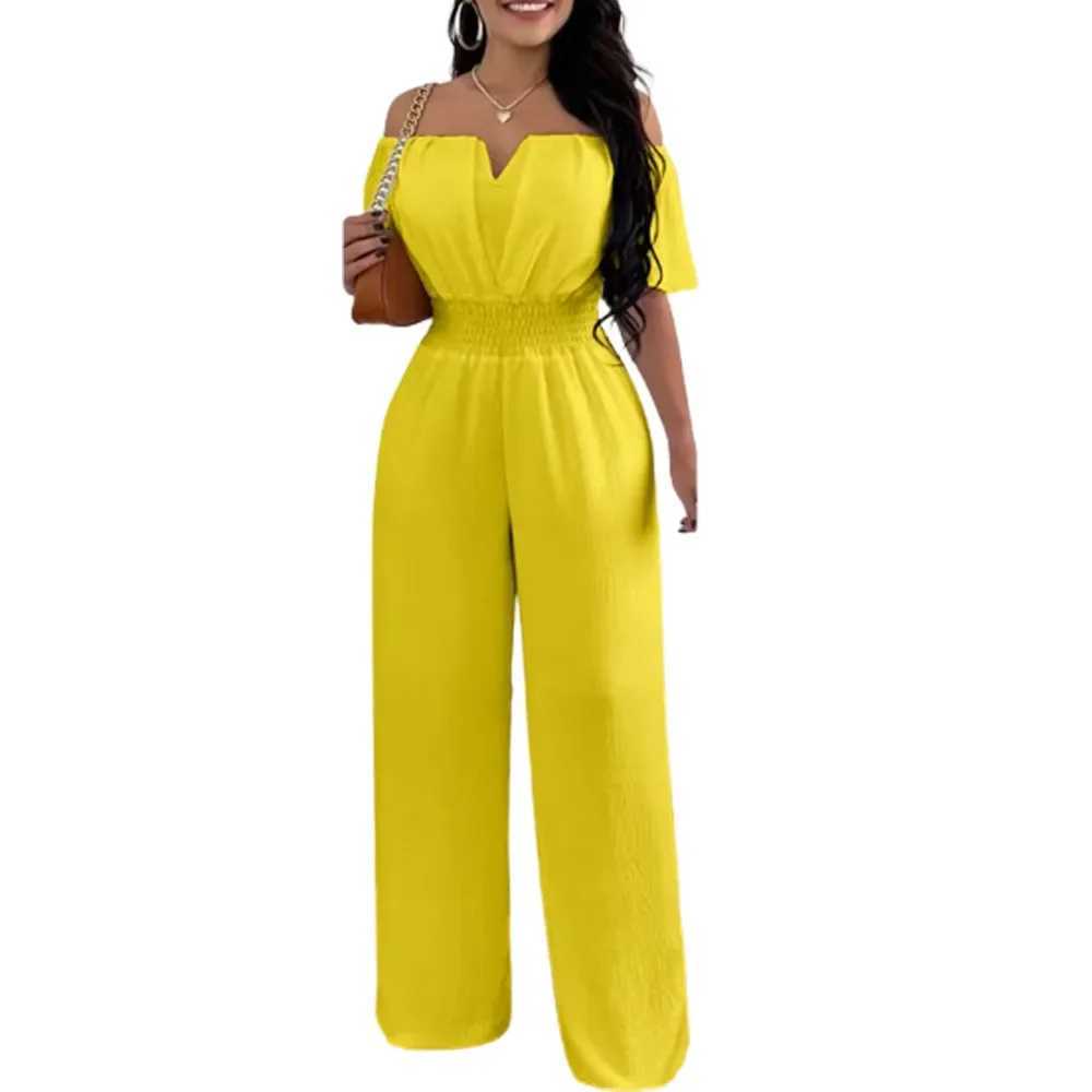 Women Printed Loose Straight Jumpsuit Pants Strapless Short Slve High Waist Full Length Jumpsuits Pants X250318