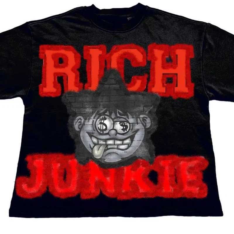 American Gothic Dark Y2K British Graffiti Printed T-shirt Mens Summer Street Trend Harajuku Hip Hop Short Sleeve Graphic T-shirtXJ250318