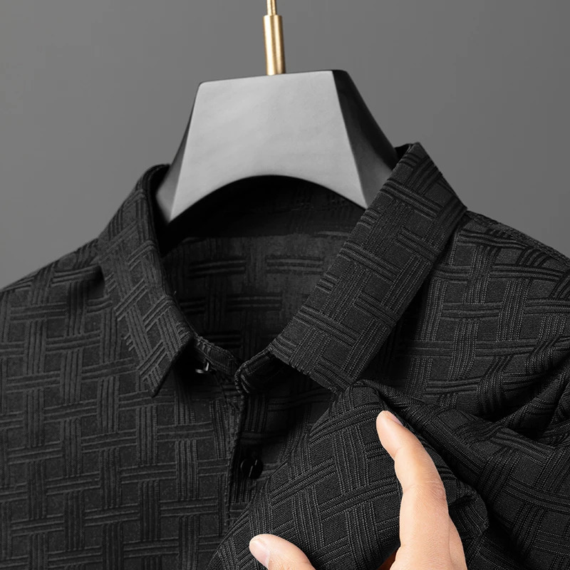 Mens Summer Ice Silk Texture Polo Shirt Casual Business Collar T-shirt Ironless Top Mens Clothing 250317