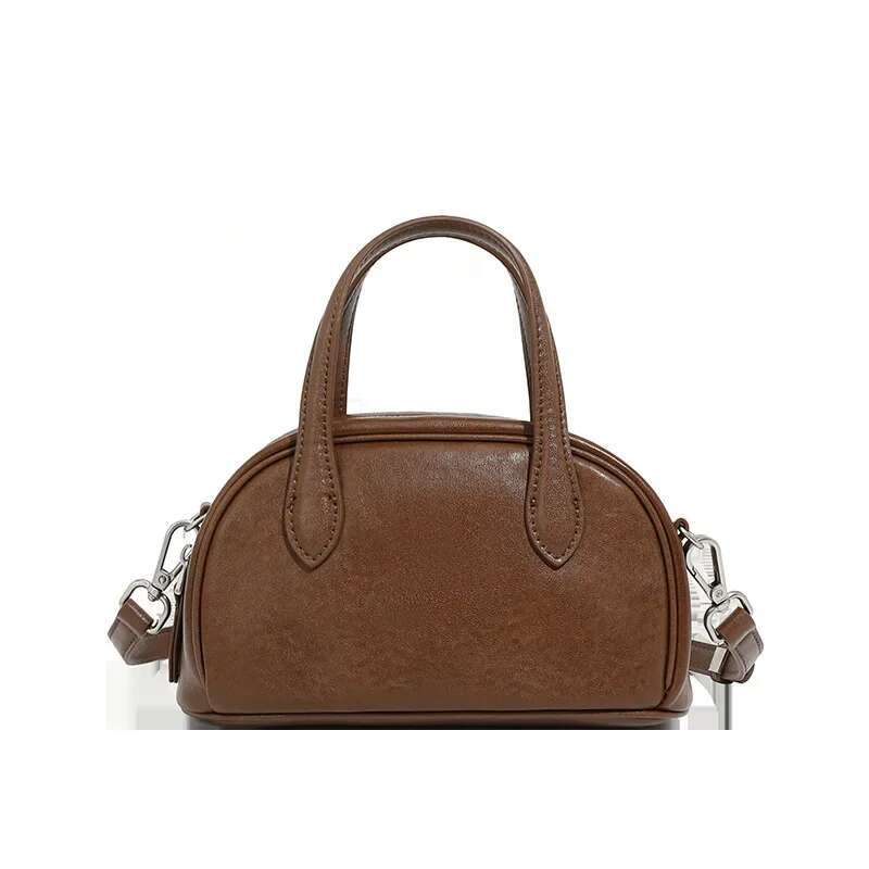 Meet You Vintage Genuine Leather Small Boston Pillow Handbag Simple Daily Bowg Work Commuter Carrying Crossbody Bag Female