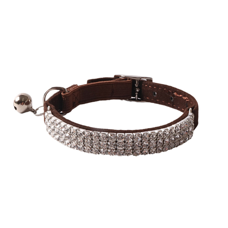 Soft Velvet Safe Cat Adjustable Collar with Bells and Sparkling Reflective Diamond Decoration, Safety Elastic Strap Collar for Kitty Small Cats (18-28