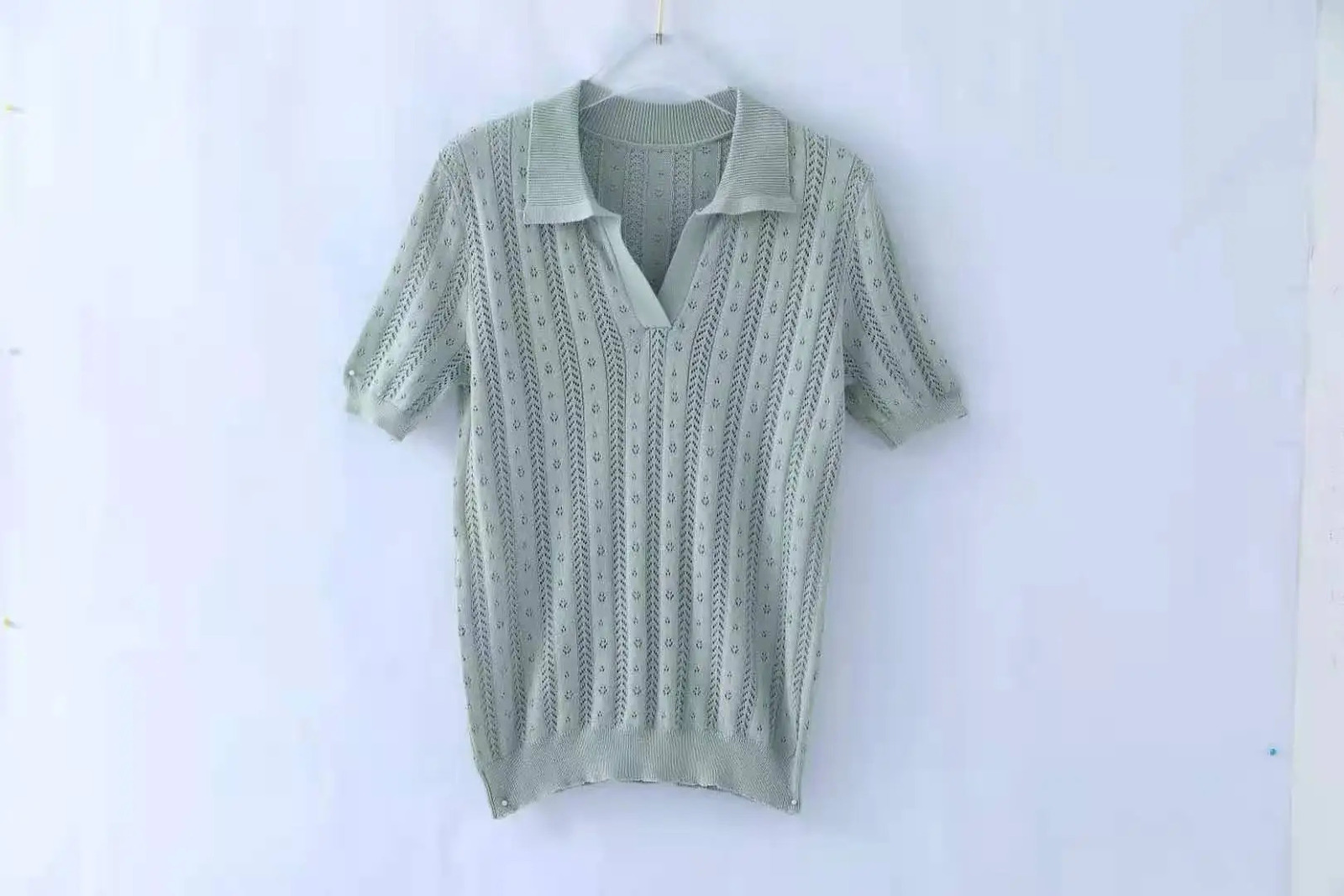 Summer Fashion 100% Cotton Women Hollow-out Sweater T-shirt Short-sleeve Polo Collar Pullover Tees Korea Casual Knitted Tops 250318