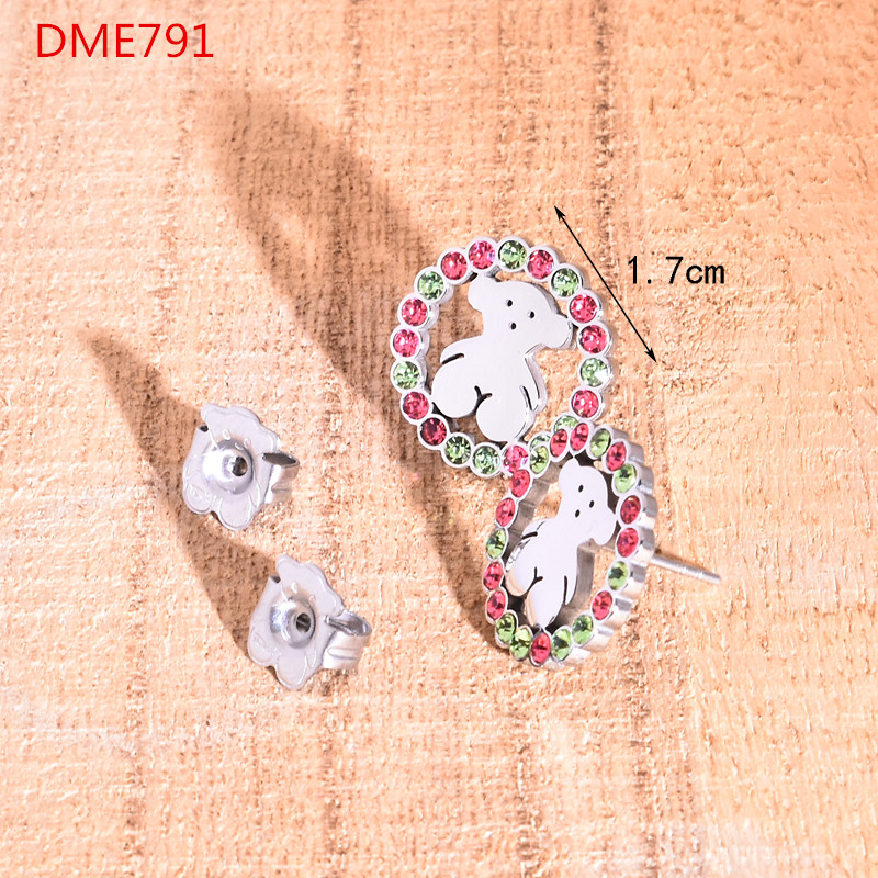 Fashion Women Men Girls Bear Silver Gold Rose Stainless Steel Color Oil Black Glass Cartoon Animal Zircon Span Stud Earrings Jewelry Gift