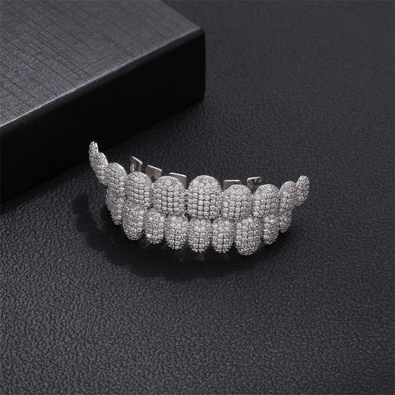 Full CZ Stones Long Teeth Caps Cubic Zircon Iced Out Micro Pave Top Bottom Charm Grills For Men Women Jewelry 250318