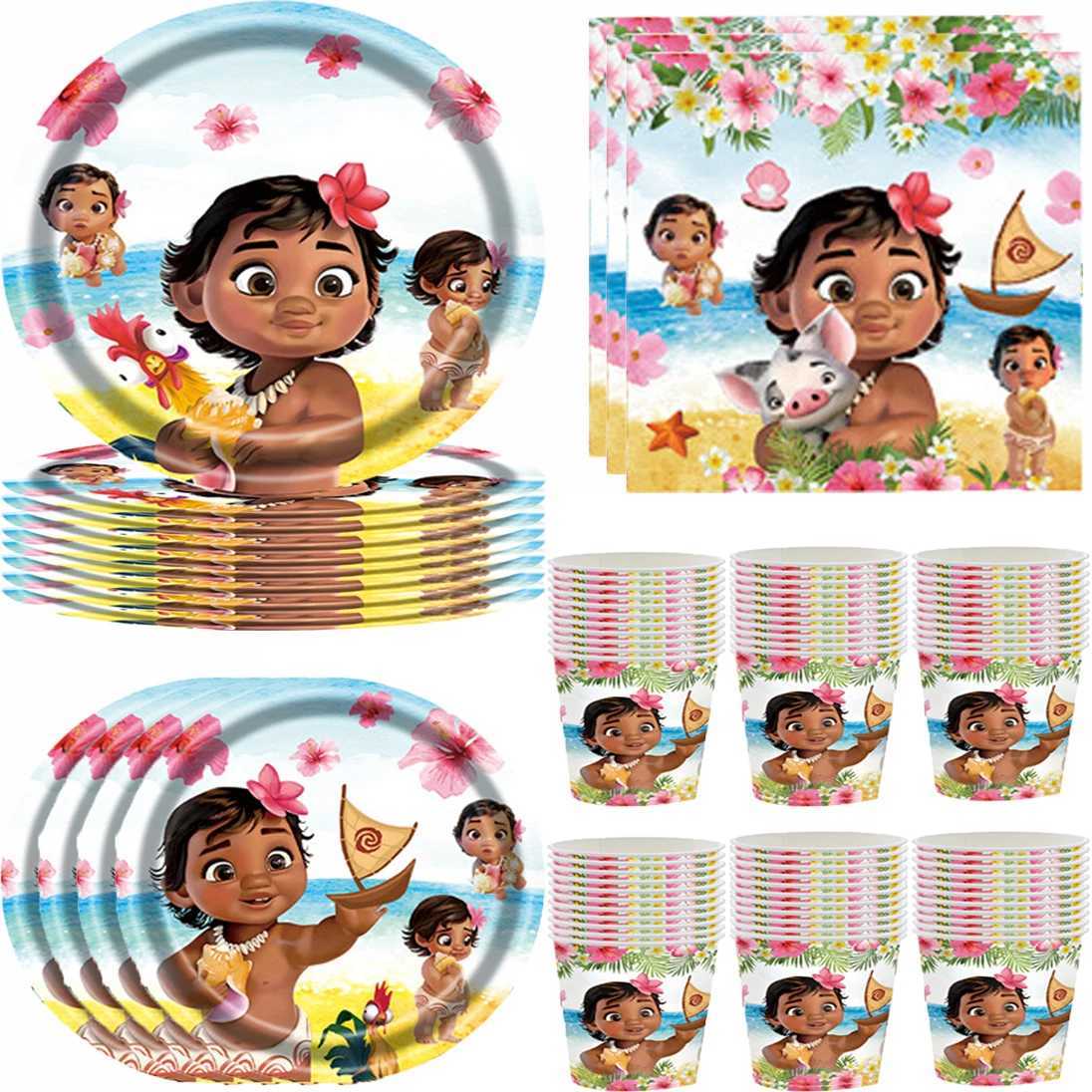 Moana Theme Party Set Oceania Plate Banner Cup Plate Kids Birthday Party Decoration baby Girls Favor Event X250318