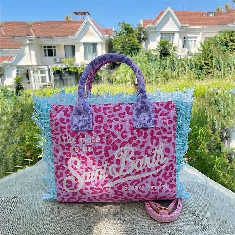 Women Fashion Leopard Canvas 2025 Newtassel Design Small Straw Crossbody Bags Denim Mini Tote Bag Purse Cute Female Handbag