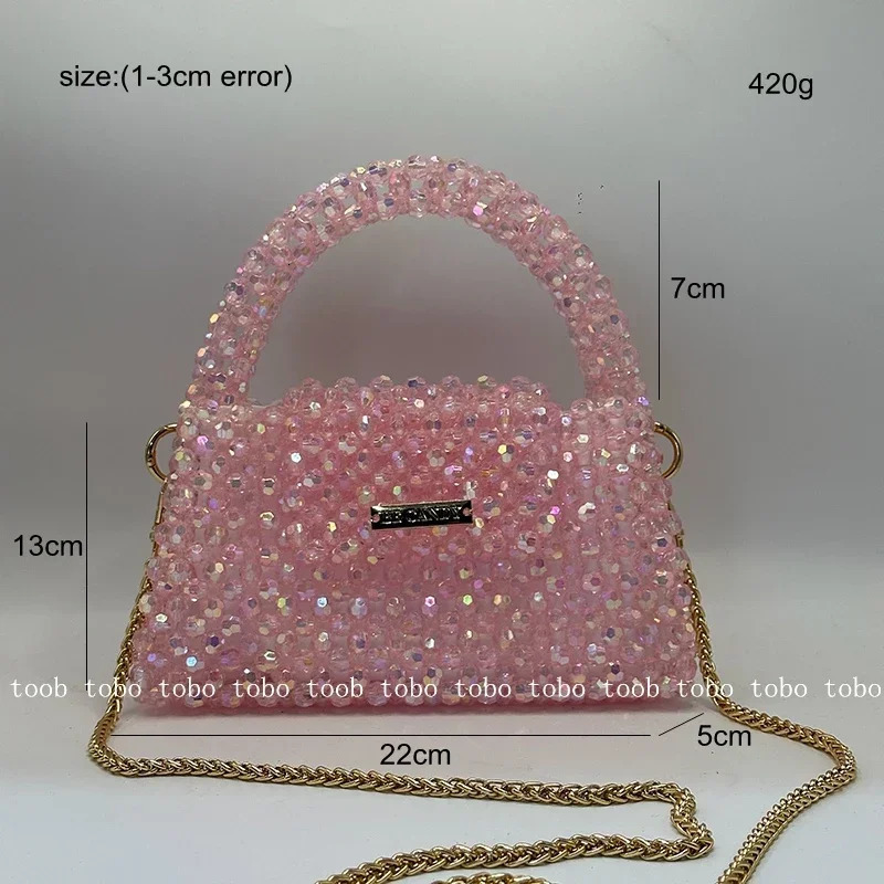 Summer Shining Bling Pink Clutch Bag Acrylic Beaded Woven Handbags for Women Crossbody Dinner Bags with Inner 250318