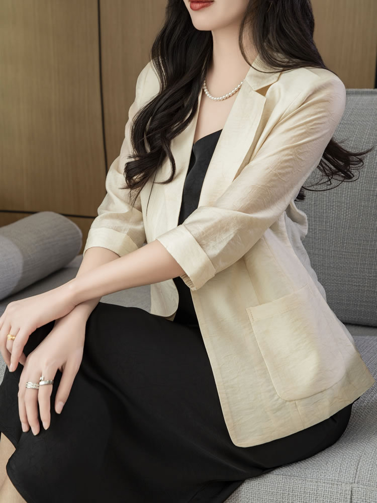 F315Chic Tencel Material Women's Suit Jacket Sleek Summer Outfit Essential