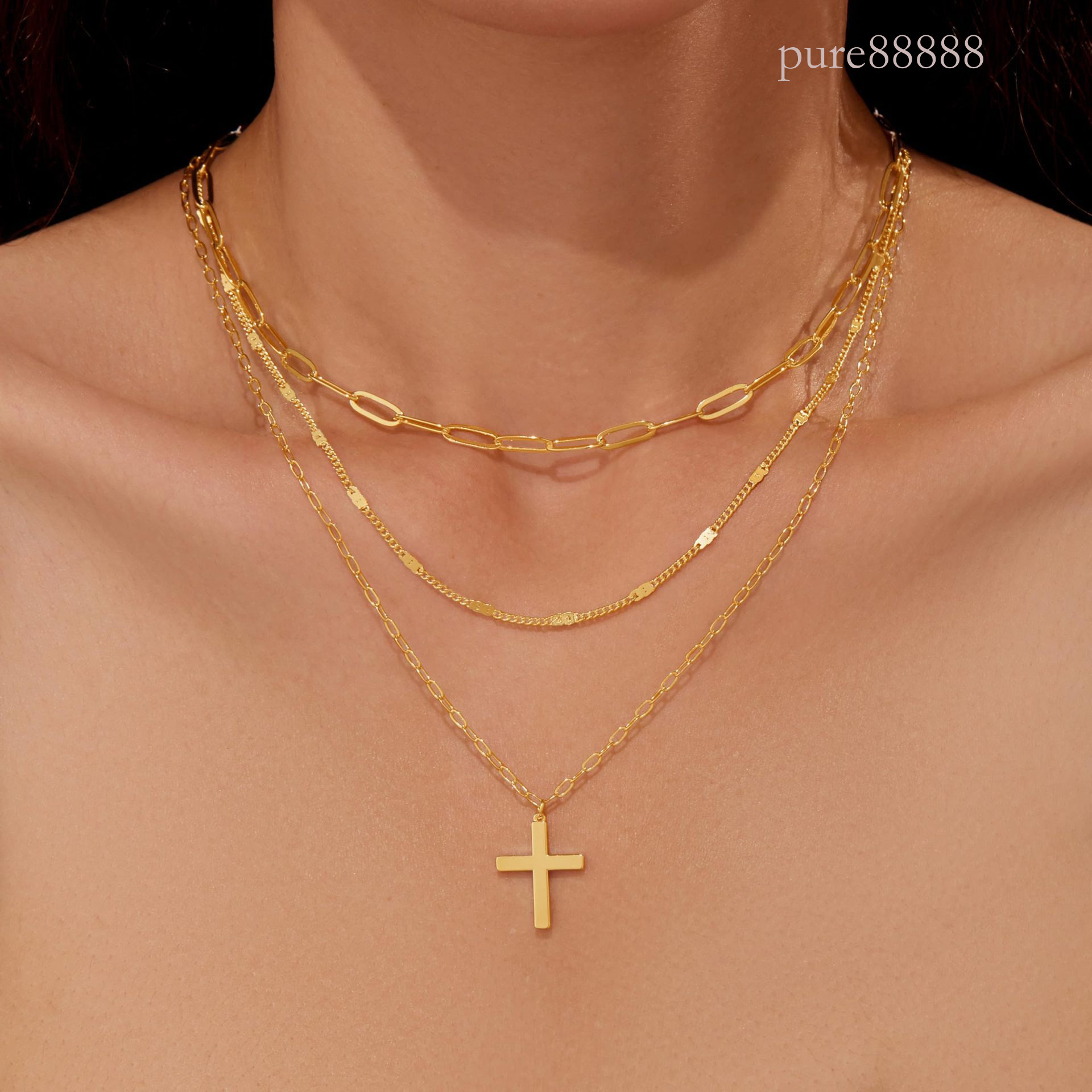 New Y-shaped necklace, women's zircon side cross collarbone chain, simple and versatile accessory