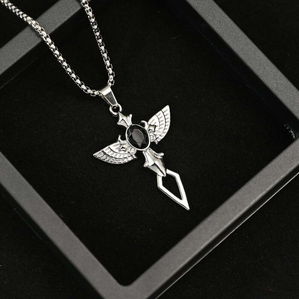 New Angel Wings Men's Korean Version Simple Cross Pendant Street Titanium Steel Necklace
