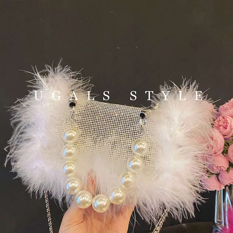 Ostrich Feather Women's Handbag Crystal Shiny Rhies Dia Evening Wedding Party Clutch Purse Shoulder Bag