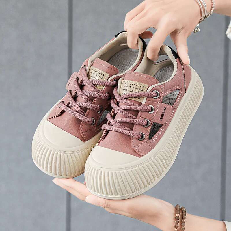 New Trend Summer Women's Baotou Hollow Out Breathable Soft Comfortable Board Flat Thick bottom Outdoor Casual Shoes