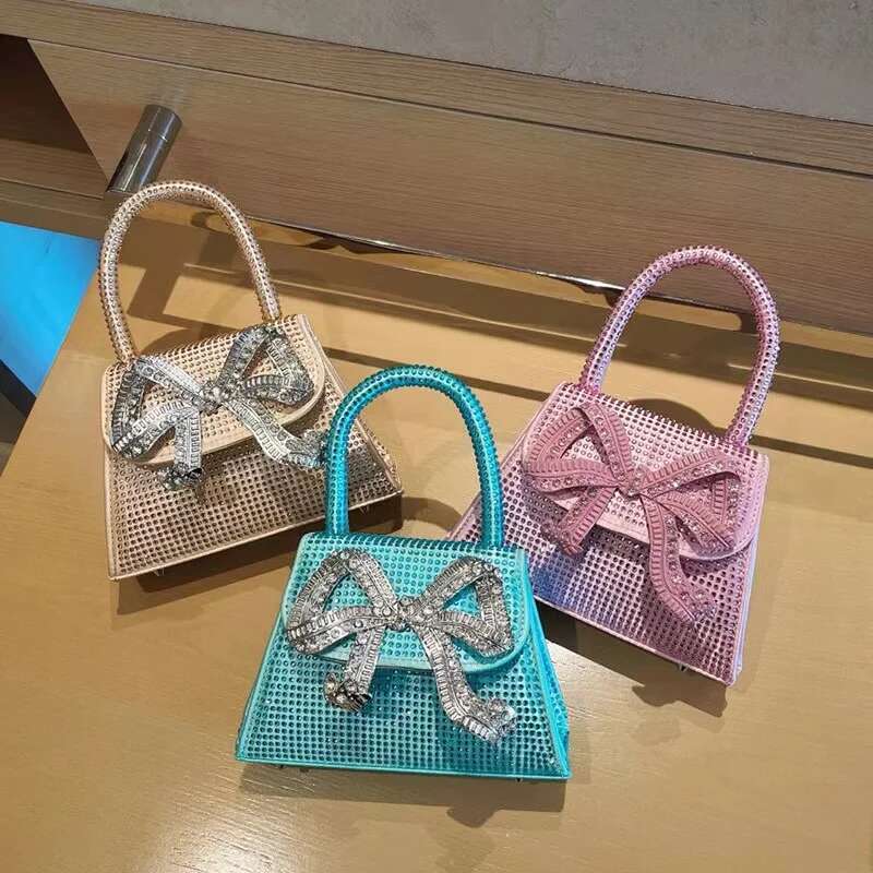 Designer Satin Square Rhies Dia Evening Wedding Party Clutch Purse Women Handbag Shoulder Messenger Bag