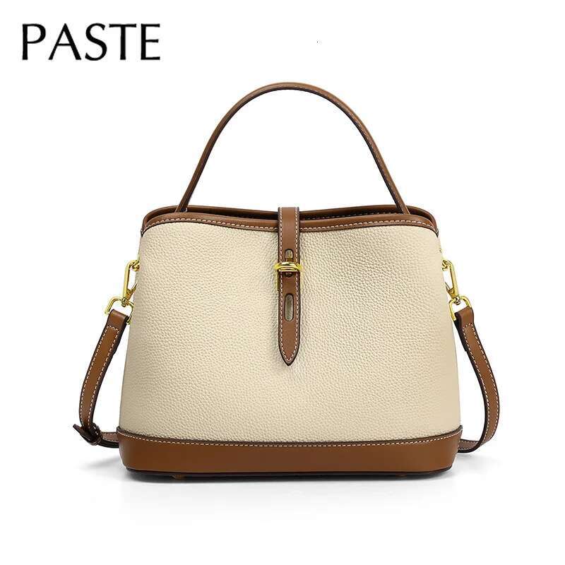 New Hit Color Retro Style Bucket Tote Cowhide Leather Women Handbag Brown Leisure Brand Design Ladies Shoulder Bag