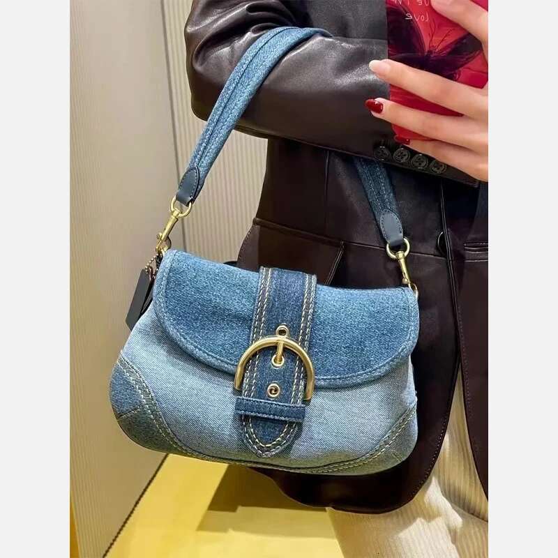 Denim Handbags For Women Design Canvas Splicing Pattern Handbag 2024 Fashion Trend Envelope Underarm Bag
