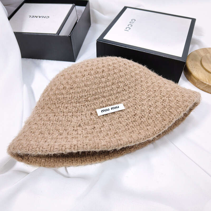 Knitted bucket women's face cover basin woolen hat, plush big head circumference, fisherman's hat