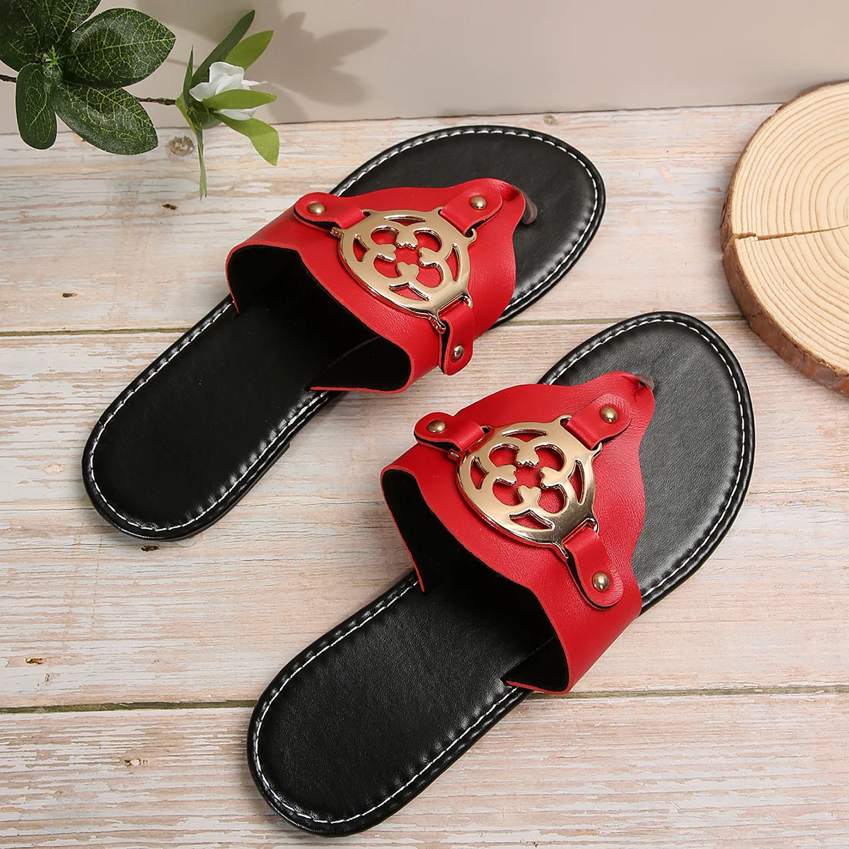 Womens Metal Buckle er Sandals for Women Summer Classic Solid Color Outdoor Banquet Party Flip Flops 250318