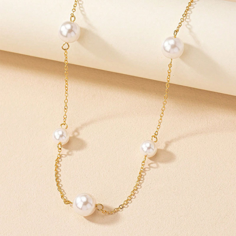 Imitation Pearl Chain Necklace Female Network Red Ins Light Luxury Style All Collarbone Chain Choker Jewelry