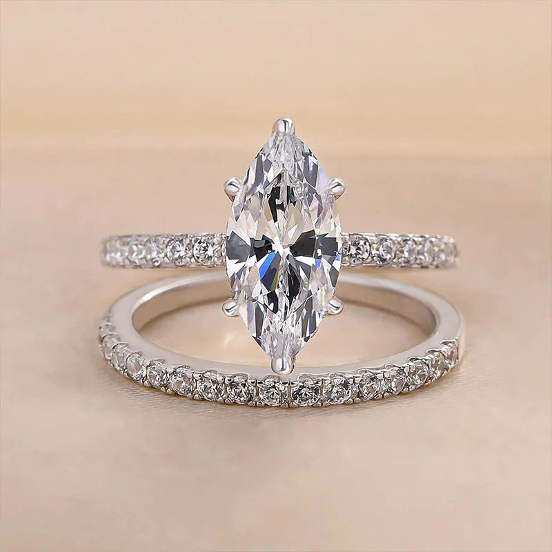 2025 Choucong Top Sell Wedding Rings Luxury Jewelry 925 Sterling Silver Marquise Cut 5A Cubic Zircon CZ Diamond Eternity Party Women Bridal Ring Set F