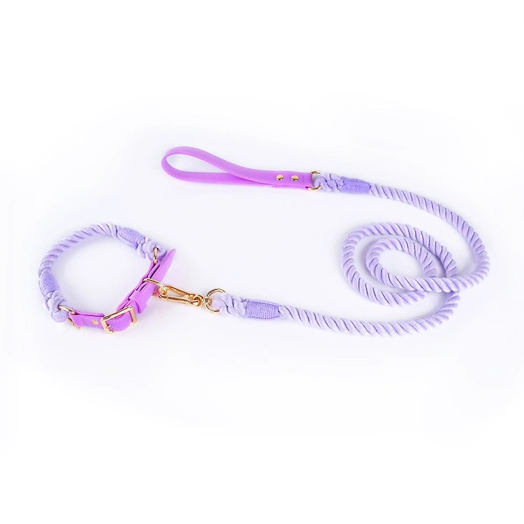 Knitted cotton rope pet collar set leash medium large dog