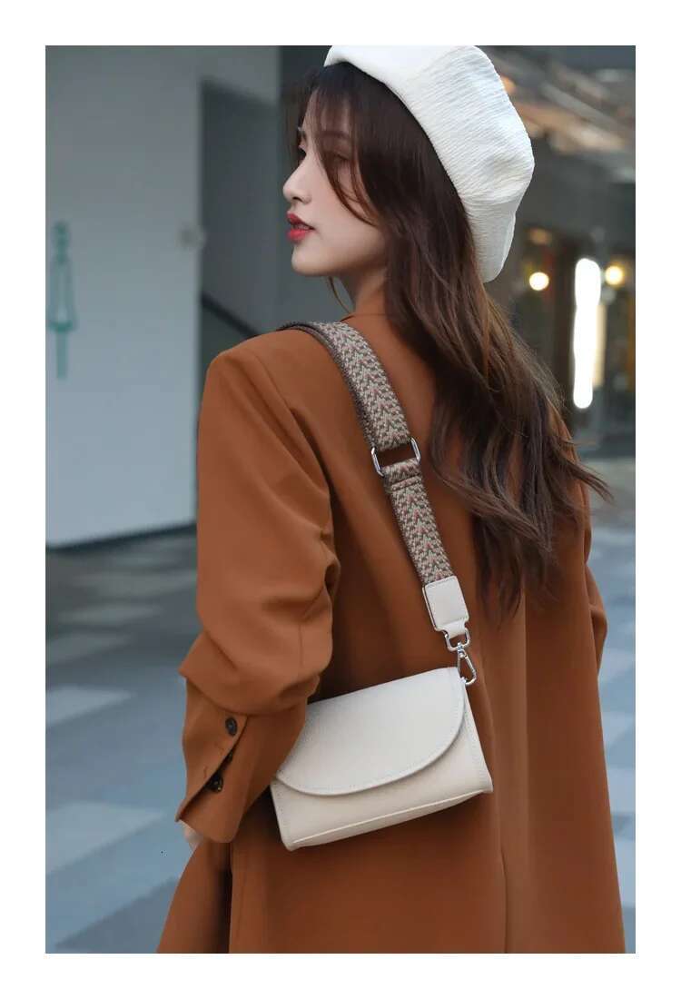 Retro Wide 2 Straps Crossbody Bags Women Designer Cow Leather Lady Shoulder Messenger Small Flap Square Bag