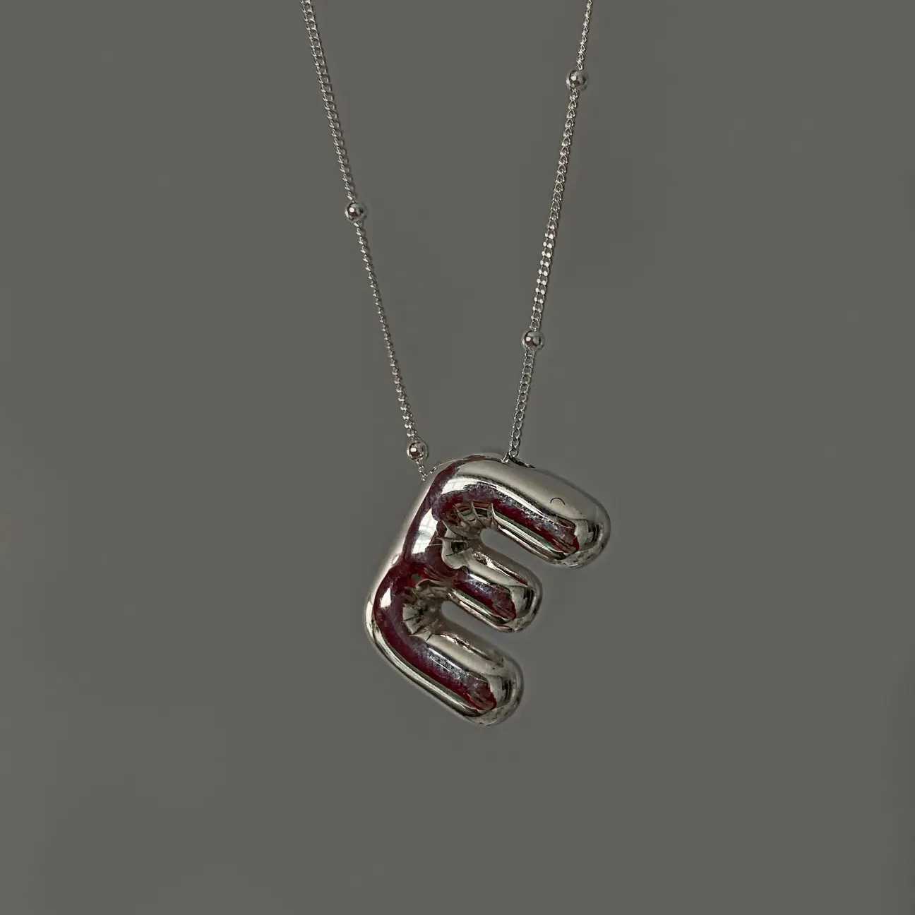 Smooth Stainless Steel Bubble letter Initial Pendant Chunky Women Personality Jewelry Gold Plated Balloon 26 Letter Necklaces W250318