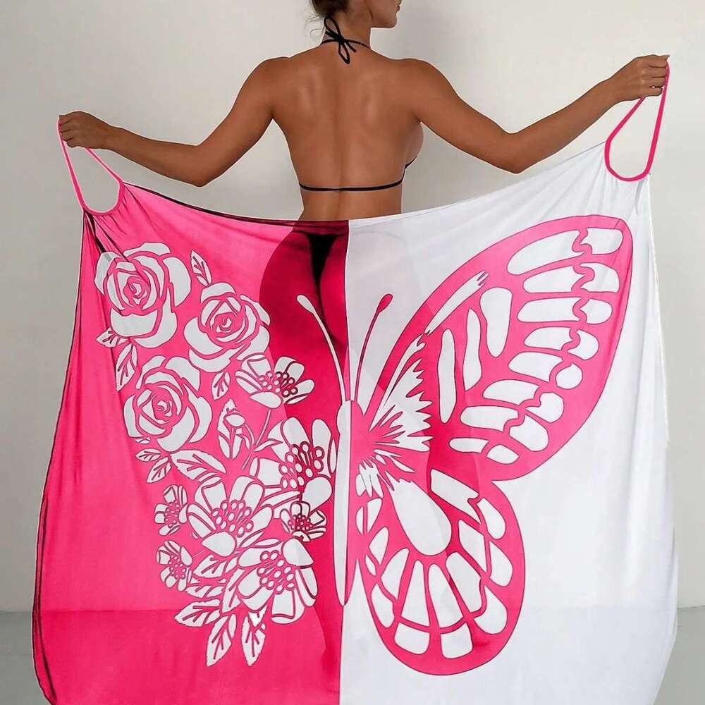 Sexy Butterfly Printed Bathing Dress For Women, Summer Tunic, Bikini, NGO Industries, Round Skirt, Elegant Beach Clothing