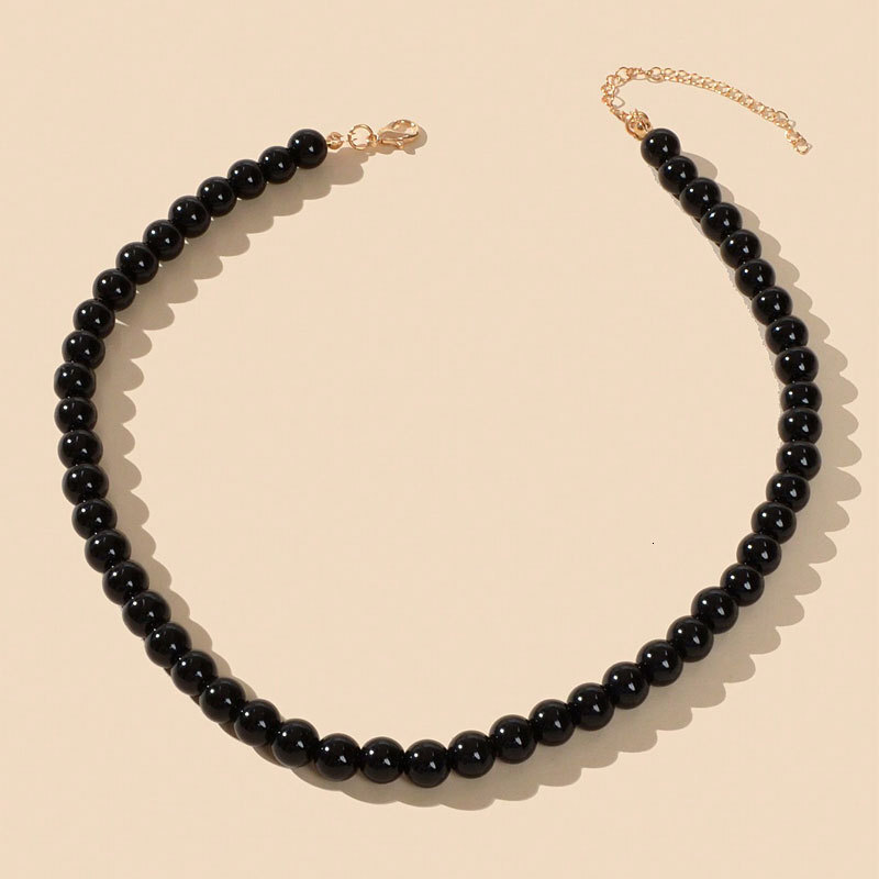 8mm Rice White/black Imitation Pearl Necklace Women's Light Luxury Beaded Choker Collarbone Chain Jewelry