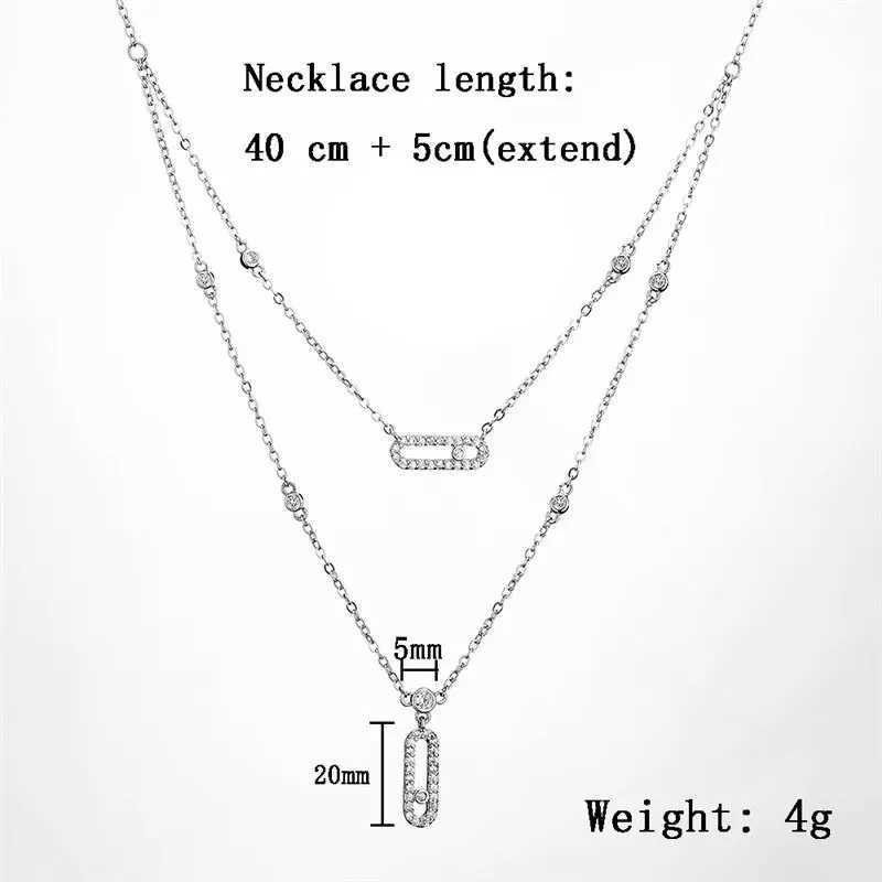 Luxurious silver AAA zircon necklace double layered necklace simple and shiny suitable for womens exquisite jewelry W250318