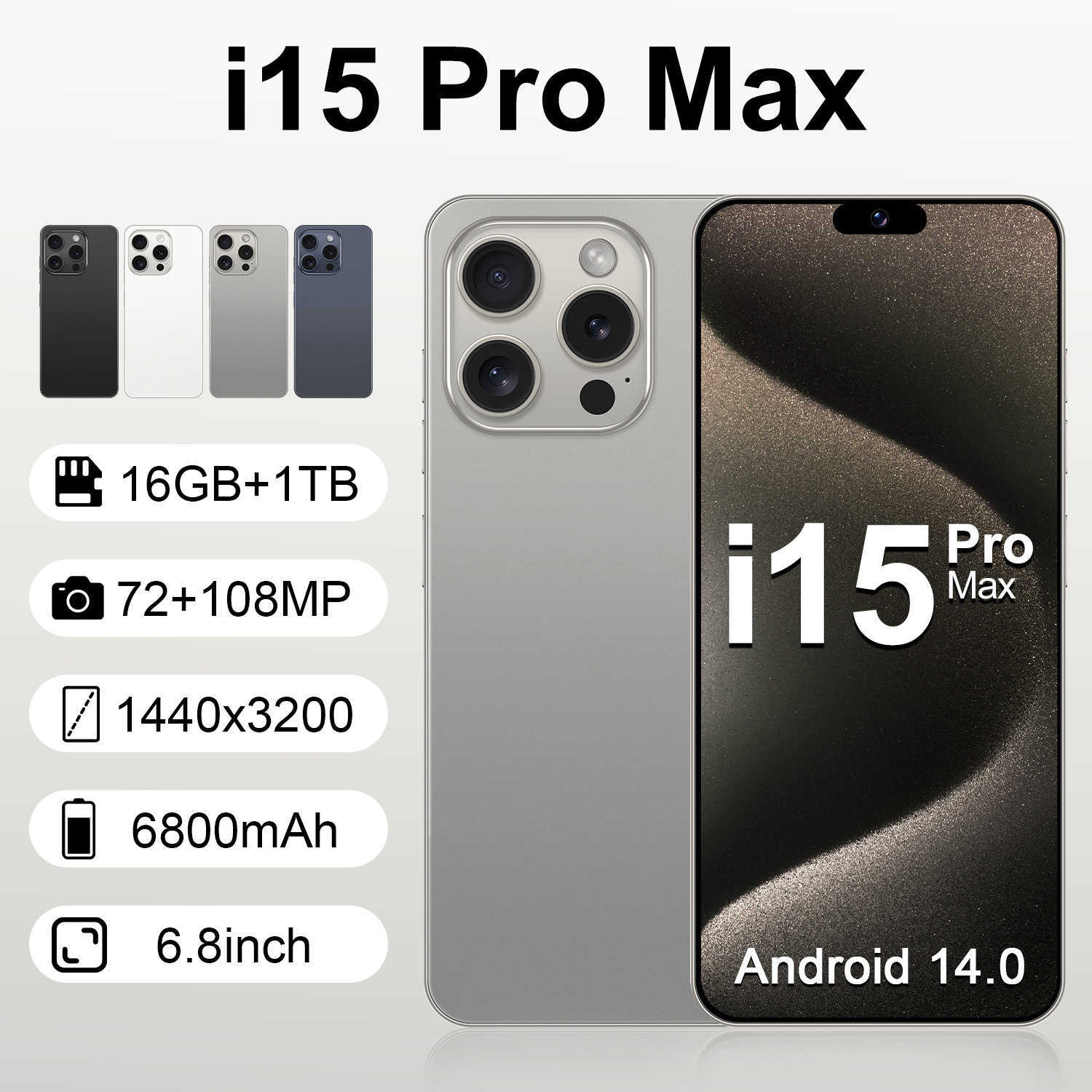 Smartphone Phones New i15 Pro Max smartphone 6.8-inch screen and 16GB Android 8.1 smartphone z250319