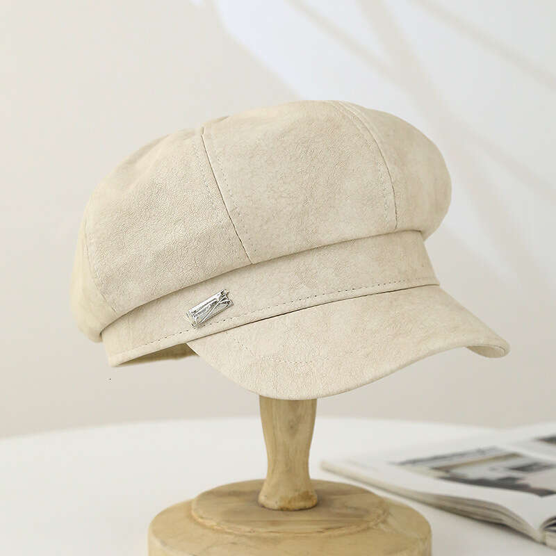 Women's autumn and winter leather octagonal women's Korean version three-dimensional hat, fashionable newsboy hat