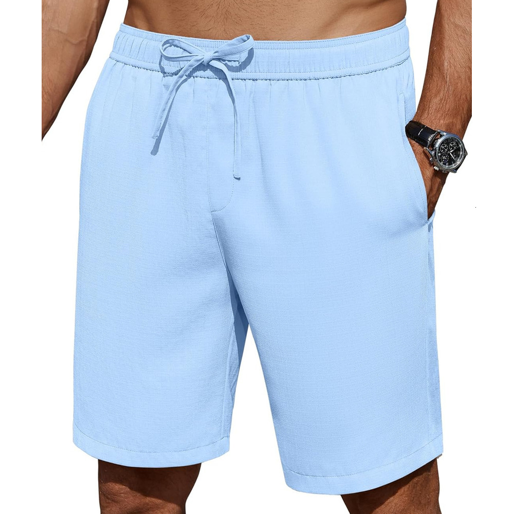 Men's Casual Shorts Elastic Waist Drawstring Lightweight Summer Beach Shorts with Pockets Fashionable solid color