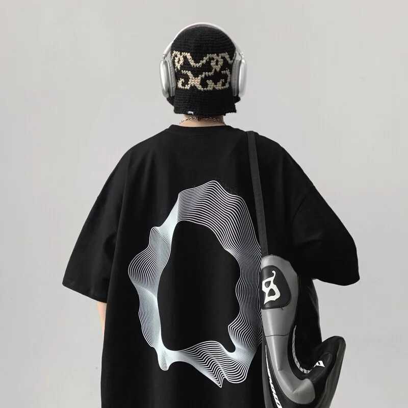 Irregular Round Printed Short Sleeve T-shirt Man Summer Loose Oversized Cotton T Shirt Fashion Round Neck Cotton Tees Y2k TopsT250318