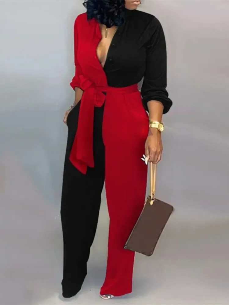 Autumn elegant letter printed lace jumpsuit womens 2025 fashion Dp V-neck one-piece casual jumpsuit X250318