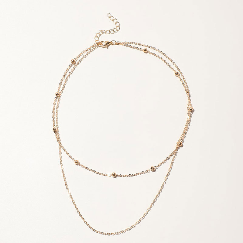 Double Bead Chain Necklace Women's Fashion Simple Multi-layer Choker Collarbone Chain Jewelry