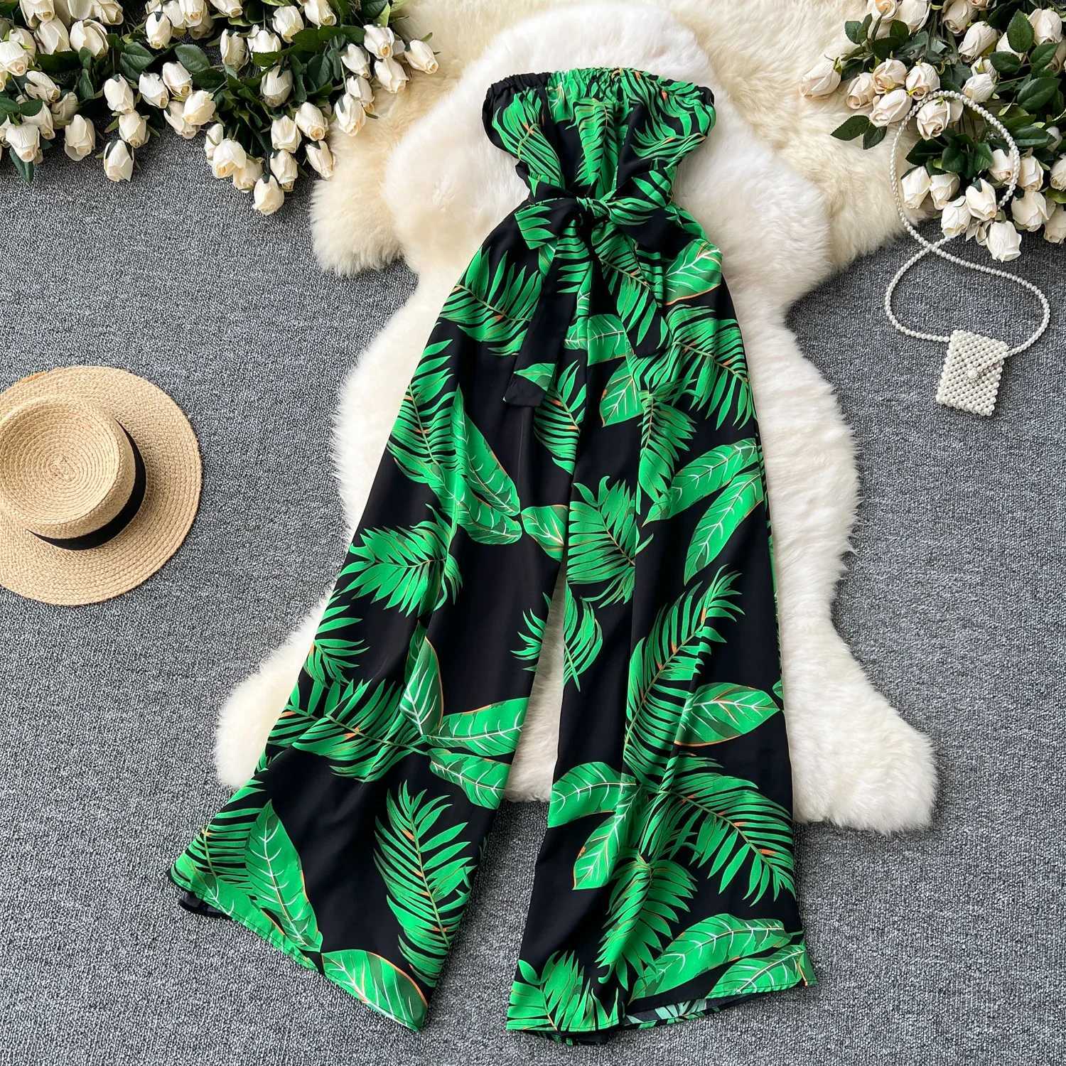 Womens jumpsuit elegant and sexy hanging print jumpsuit casual hip waist full set womens jumpsuit spring/summer 2024 X250318