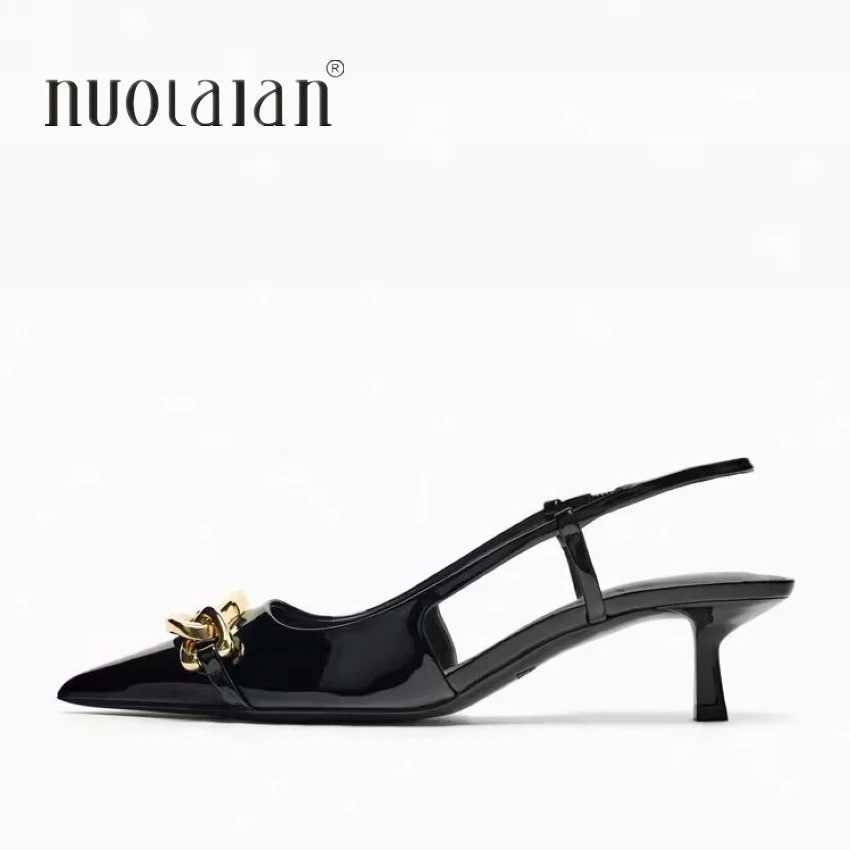Fi Chain Kitten H Wan Slingback Pointed toe High h for Wan Pumps Ladies Wedding Heeled Off Modern Shoes Y250317