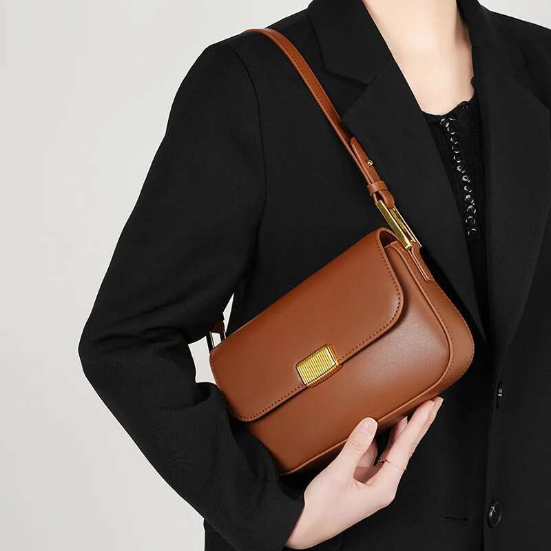 2024 Spring New Genuine Women's Shoulder Bags Soft Leather Underarm Ladies Crossbody Bag High Quality Handbag Brown